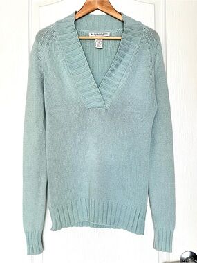 A. Giannetti Mint 100% 2-Ply Cashmere Sage Green V-Neck Pullover Sweater XL